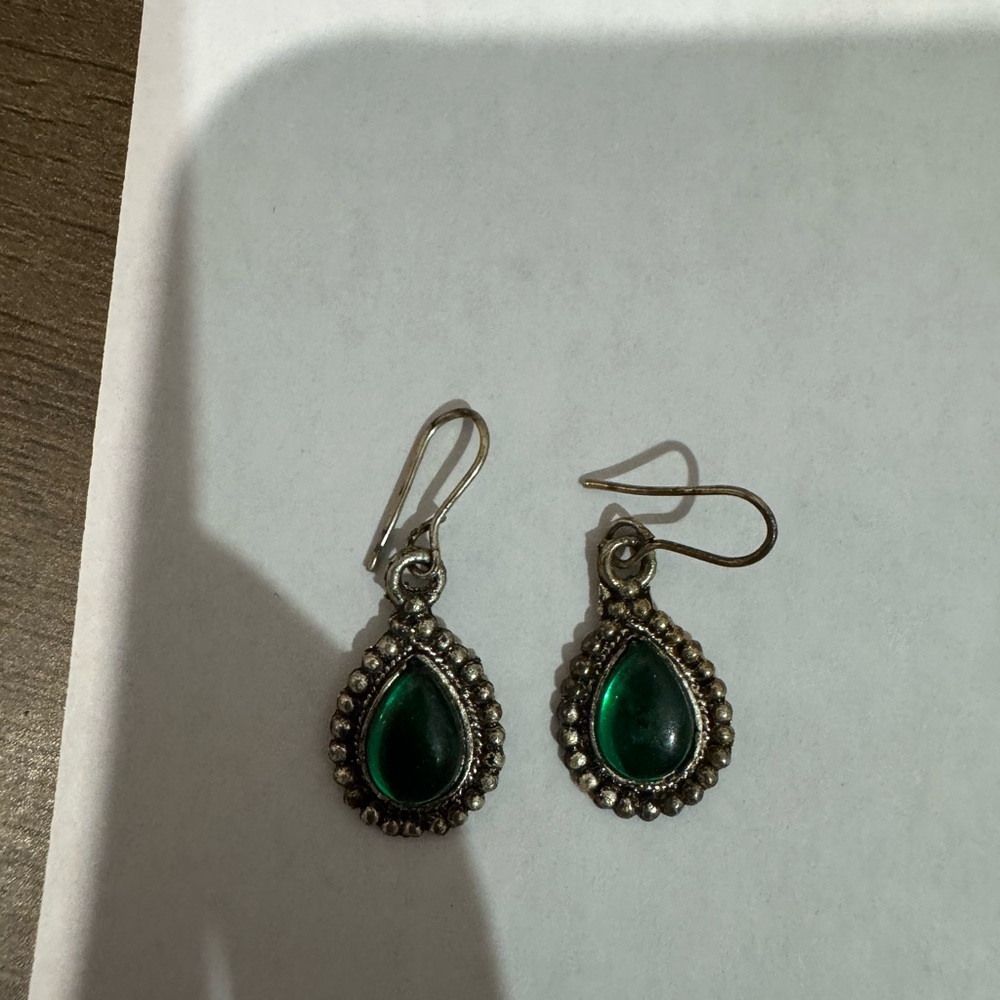 Elegant Silver and Green Teardrop Earrings